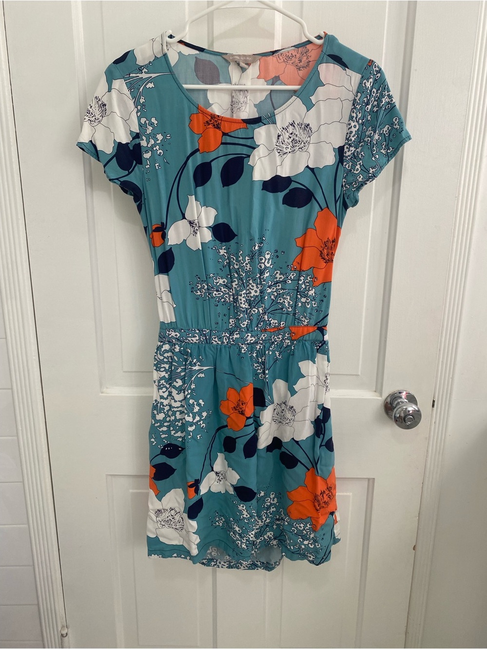 Banana Republic Teal Dress with Orange & White Floral Print
